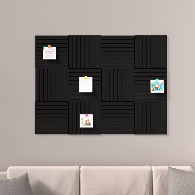 Large Cork Boards for Walls – 48 x 36 Self Adhesive Felt Wall Tiles, Ideal for Office Black Bulletin Board, Easy to Install Pin Board Photo Board Dart Board Wall Protectors