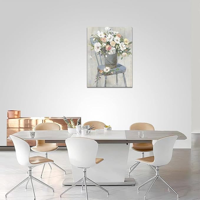 yerretin Farmhouse Flower Wall Art Country Floral Pictures Wall Decor Rustic Canvas Paintings Modern Artwork Home Decorations for Bathroom Bedroom Living Room Framed 12"x16"