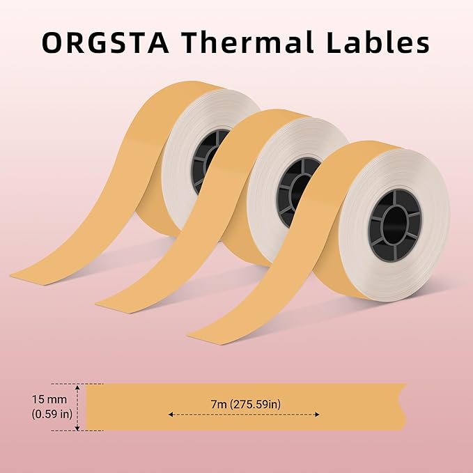 ORGSTA S001 Label Maker Machine with Tape, Bluetooth Mini Printer for Home and Office Organization, Thermal Label Printer Mini Label Maker with 3 Roll Continuous Label Tapes - Orange