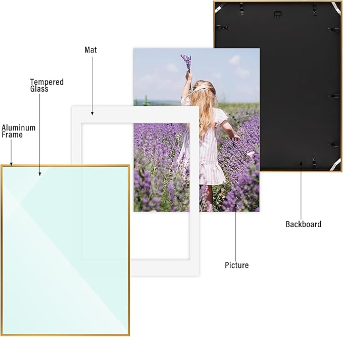 Golden State Art, Gallery Wall Frame Set of 6 - Bronze 18x24 Aluminum Photo Frames with Mat for 16x20 Pictures - 18 x 24 inch Metal Frame with Real Glass Cover - Elegant Home or Office Decor