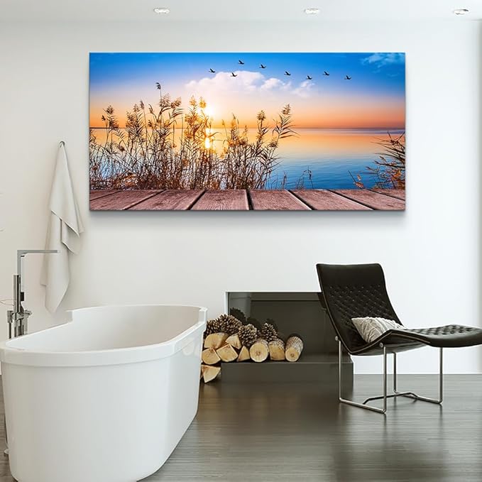 Wapluam Wall Art - Blue Ocean Seaview Canvas Prints for Living Room, Office, Bedroom - 40 x 20in