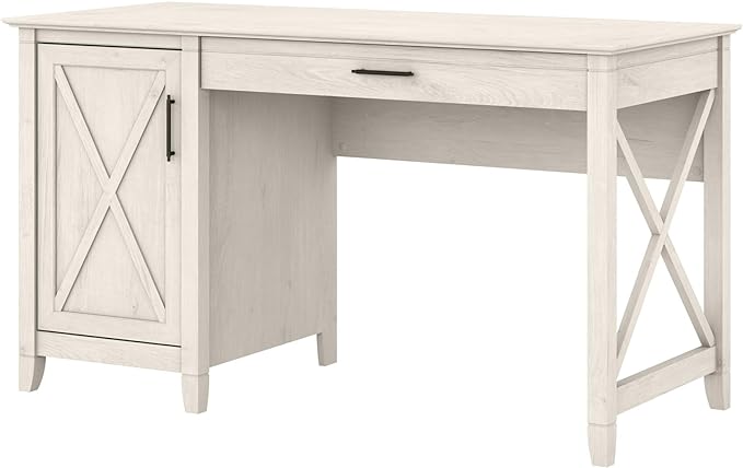 Bush Home Key West Computer Desk with Storage | Farmhouse PC Table for Home Office in Linen White Oak | 54W x 24D