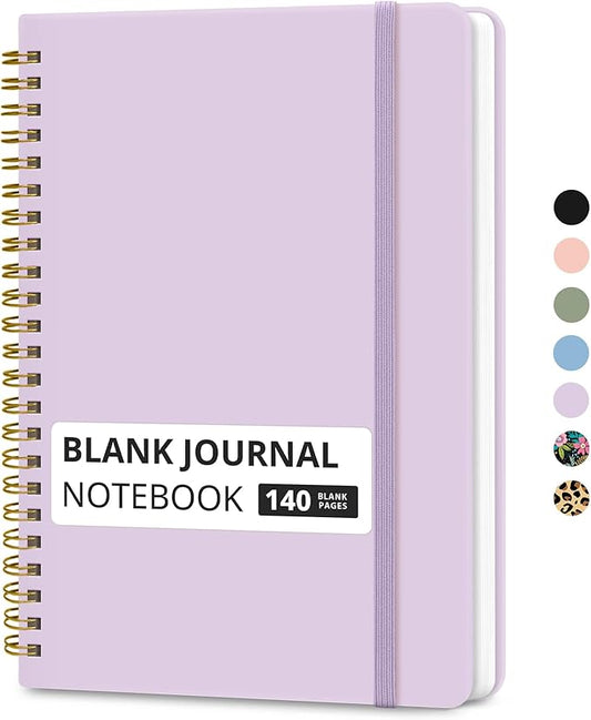 Taja Blank Spiral Journal Notebook for Women & Men, 140 Pages, Sketch Book, Plain Notebook for Drawing & Sketching, Journals for Creative Writing, A5(5.7" x 7.9") – Purple
