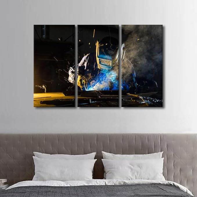 TUMOVO Machine Tools Paintings for Wall Decorations Welding Canvas Art Prints 3 Piece Wall Art Bedroom Wall Decor Living Room Decor Stretched and Framed Ready to Hang Arts & Crafts, 42x28 Inch