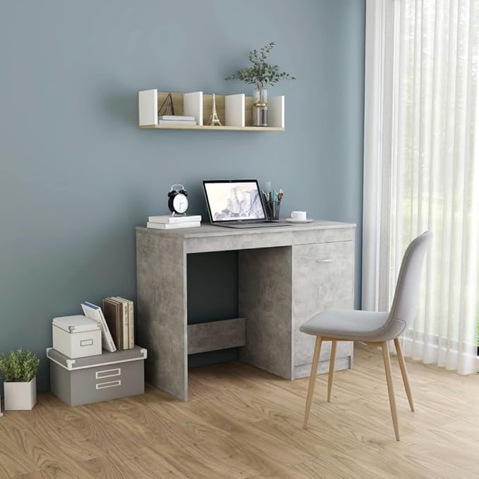 Modern Writing Computer Desk, Home Office Desk Writing Study Table PC Desk Workstation for Bedroom, Concrete Gray 39.4"x19.7"x29.9" Engineered Wood(J)