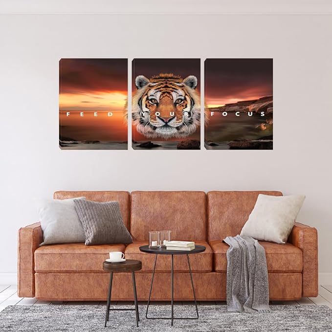 Motivational Wall Art, Inspirational Canvas Wall Art for Office, 3 Pieces Tiger Painting Posters Prints for Entrepreneur Living Room Bedroom Dorm(72''Wx36''H)
