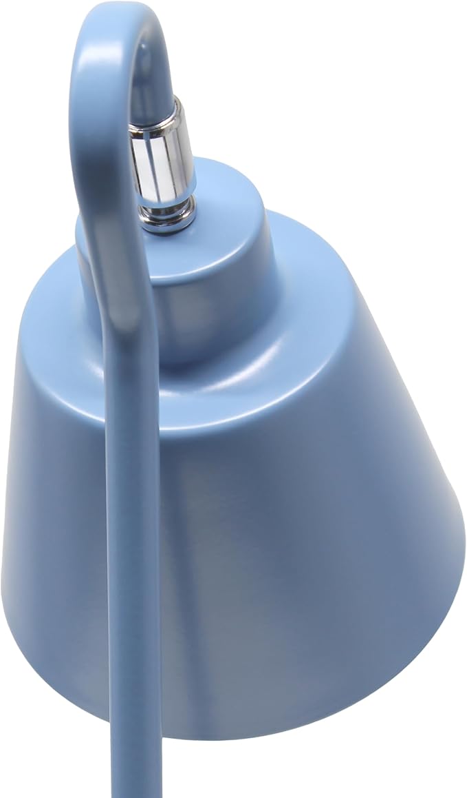 Simple Designs LD1073-BLU 16" Sleek Essentials Metal Looped Desk Task Lamp with Adjustable Shade and Dual USB Ports, for Office, Desk, Nightstand, Blue