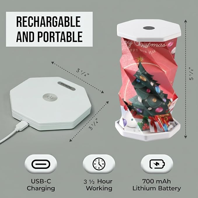 Origami Expanding Foldable LED Desk Lamp – USB Rechargeable & Portable - Dimmable Touch Control Light with Adjustable Height up to 5 1/2 for Office, Travel, Bedside - Sleek & Modern Design (Christmas)