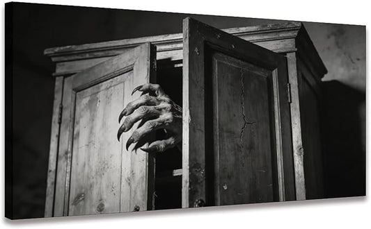 Gothic Door Framed Canvas Wall Art for Bedroom, Black White Moody Wall Decor 58" L x 28" W