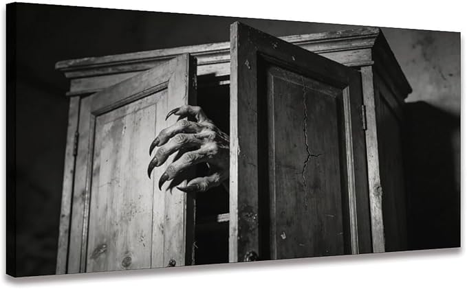 Gothic Door Framed Canvas Wall Art for Bedroom, Black White Moody Wall Decor 40" L x 20" W