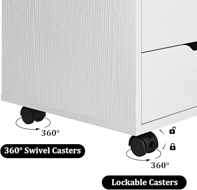 Panana 7 Drawer Mobile File Cabinet, Wooden Under Desk Storage with Wheels Office Organization Vertical Filing Chest of Drawers for Home Office (White)