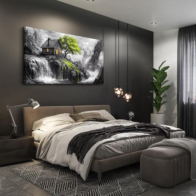 ERQINHUA Black And White Wall Art Canvas Wall Painting For Living Room Large Wall Decor For Bedroom Office Mural Green Tree Landscape Picture Artwork Modern Inspiration Posters Home Decor 24"X48"