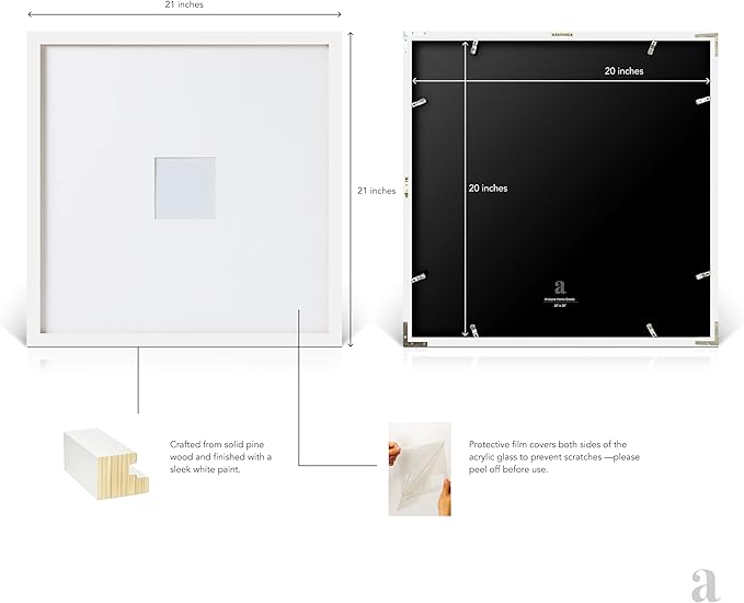 artisane home goods - Gallery Frame 1.0, Picture Frame, 20x20 White, Gallery Wall Frame Set, Large Picture Frame, Oversized Mat (4x4, 4x6, and 5x7)