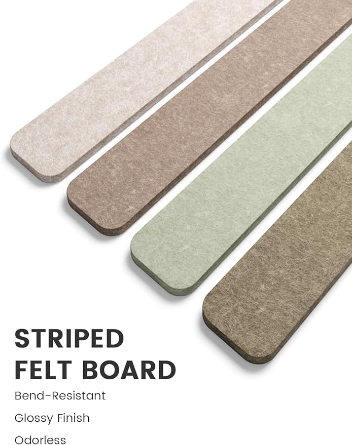 Fluxynara Cork Board Alternative Felt Strip Board 5-Pack 13"x2", Office Pin Board with 35 Push Pins, Adhesive Install for Bedroom Door & Home Office(Linen Dusk)