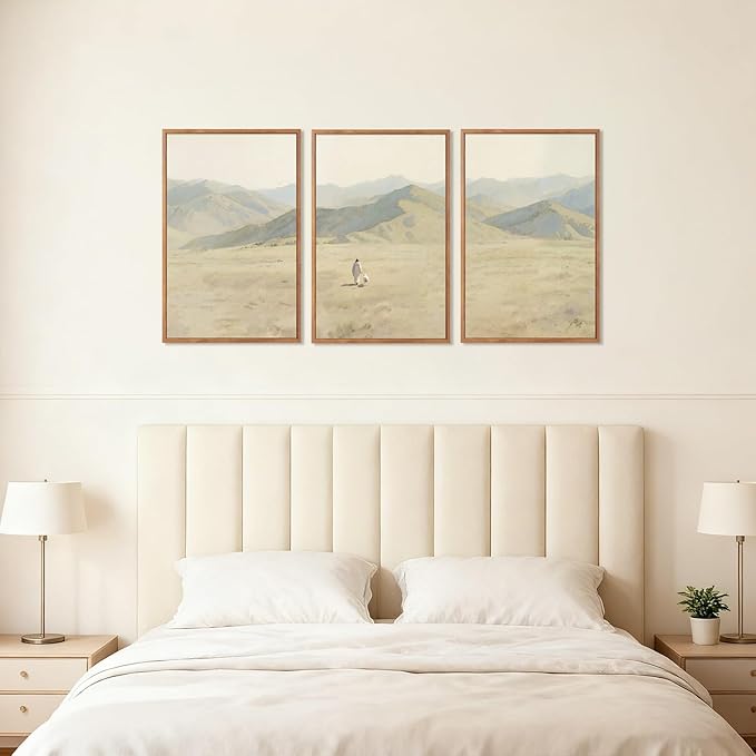 CHDITB Jesus Leaves The 99 Parable of The Lost Sheep Framed Canvas Wall Art(16"x24"), 3 Panels Boho Mountain Nature Landscape Artwork Prints, Large Religious Christian Bible Story Faith LDS Gift Decor for Home Office Bedroom