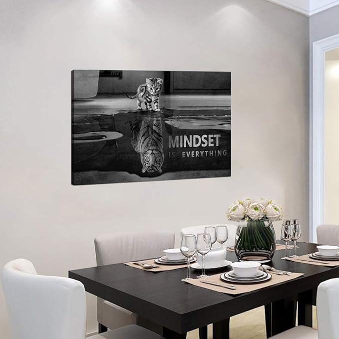 Modern Inspirational Wall Art Mindset Is Everything Framed Motivational Positive Wall Quotes Canvas Art Ready to Hang for Bedroom Classroom Decor - 12''Hx16''W