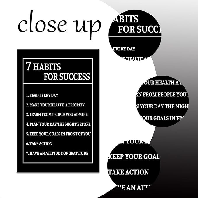 Motivational Wall Art for Office Decor 7 Habits for Success Inspiring Poster Inspirational Picture Print Artwork for Modern Home Office Gym Wall Decor Stretch and Framed [24''Wx36''H]