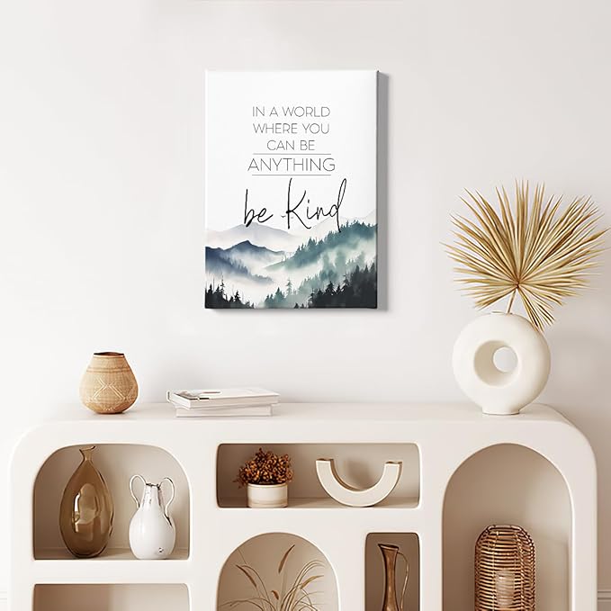 HIWX Be Kind Inspirational Wall Art Decor, Be Kind Sign Framed Canvas Wall Art Decor, Motivational Eucalyptus Positive Wall Art Decoration For Bathroom Bedroom 11x14(Be kind1)