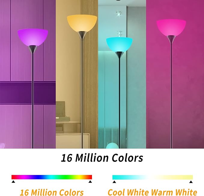PESRAE Smart RGB Floor Lamps Work with Alexa, Google Assistant WiFi App, Modern Color Changing Floor Lamp, Dimmable Corner Floor Lamp for Living Room, Bedroom and Play Room (Without Remote Control)