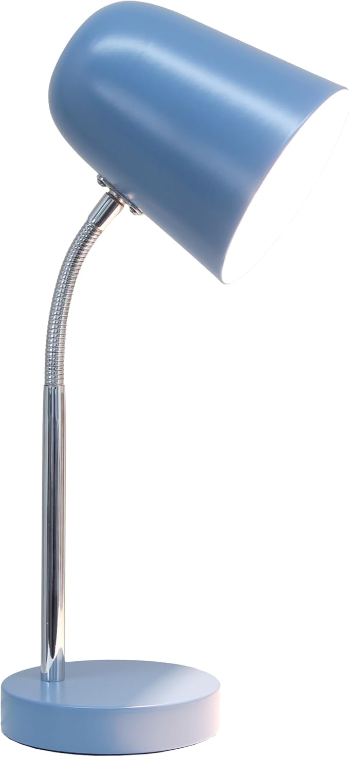 Simple Designs LD1075-BLU 15.28" Sleek Essentials Minimalist Metal Desk Task Lamp, for Office, Desk, Nightstand, Dorm, Blue
