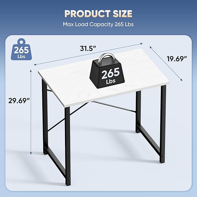 DUMOS 32 Inch Small Computer Desk for Home Office, Modern Study Work Table Simple Style for Bedroom, WritInchg Desks with X-Shaped ReInchforcement, Black