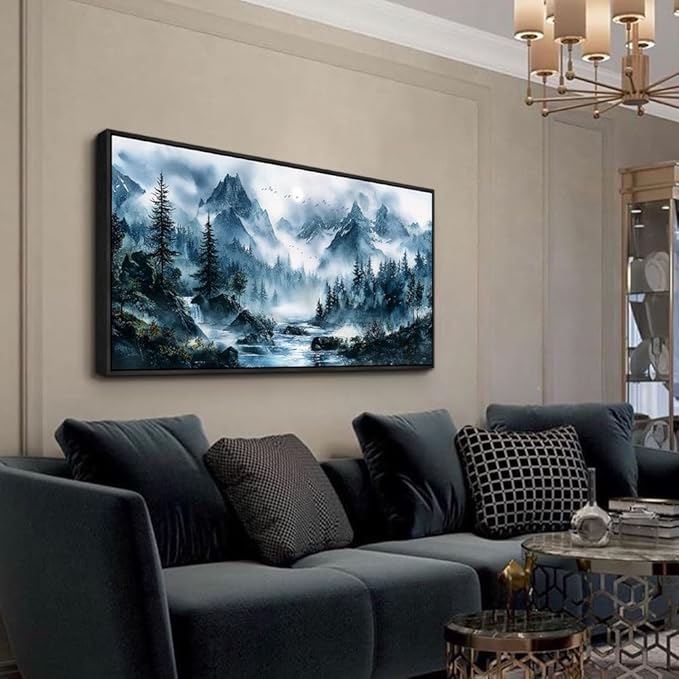 ERQINHUA Large Wall Decor For Bedroom Black Framed Canvas Wall Art For Living Room Office Decorations Misty Forest Wall Paintings Tree Landscape Pictures Artwork Modern Home Decor 30x60 Inches