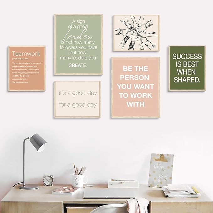 6 pcs Office Inspirational Wall Art,Teamwork Motivational Wall Decor Large Positive Quotes Decoration Sign Posters for Office,Workplace Canvas Wall Art(12x16 in)x2 pcs (8x10 in)x4 pcs Unframed