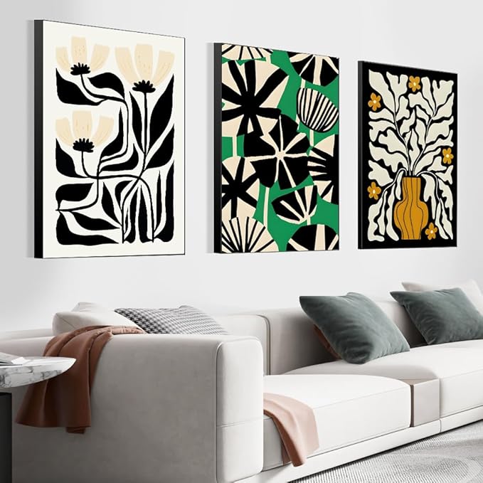 FCHUI Contemporary Minimalist Wall Art 16 "X 24" Set of 3 Abstract Natural World Famous Poster Black Picture Frames Suitable for Living Room Bedroom Kitchen Office Variety of Scene Wall Decor