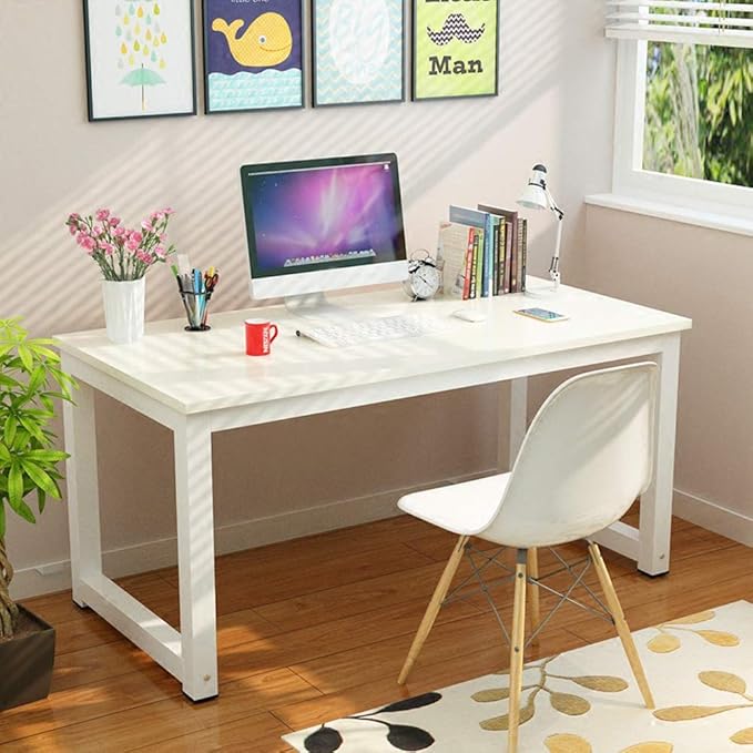 Computer Desk, 43-inch Wooden Work Desk PC Laptop Desk Game Writing Table Study Room Workstation Home Office Furniture (White)