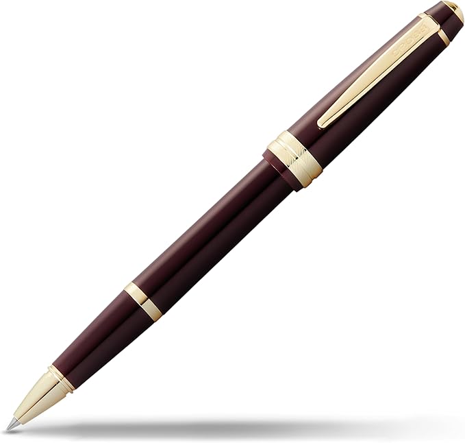 Cross Bailey Light Polished Burgundy Resin and Gold Tone Rollerball Pen - Professional Pen for Effortless Writing - Journaling, Note-Taking & More - Black Ink - Easy Handling