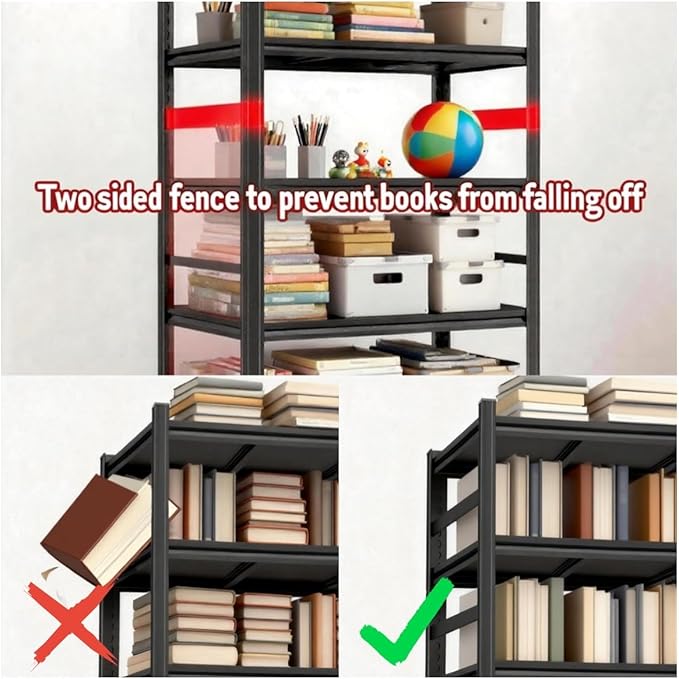 Book Shelf, 5 Tier Metal Wide Bookshelves, 78" H, Heavy Duty Bookcase, Adjustable Bookshelf, Tall Book Shelf for Living Room & Offices and Library (77" H*47" W*18" D)