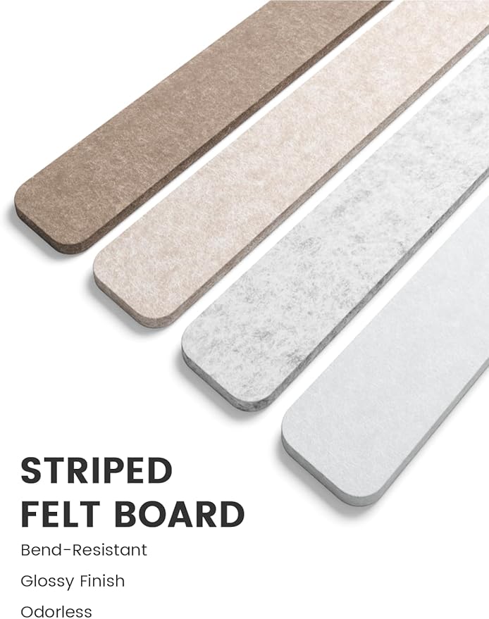 Cork Board Alternative Felt Strip Board 8-Pack 13"x2", Office Pin Board with 50 Push Pins, Adhesive Install for Bedroom Door & Home Office(Stone Beige)