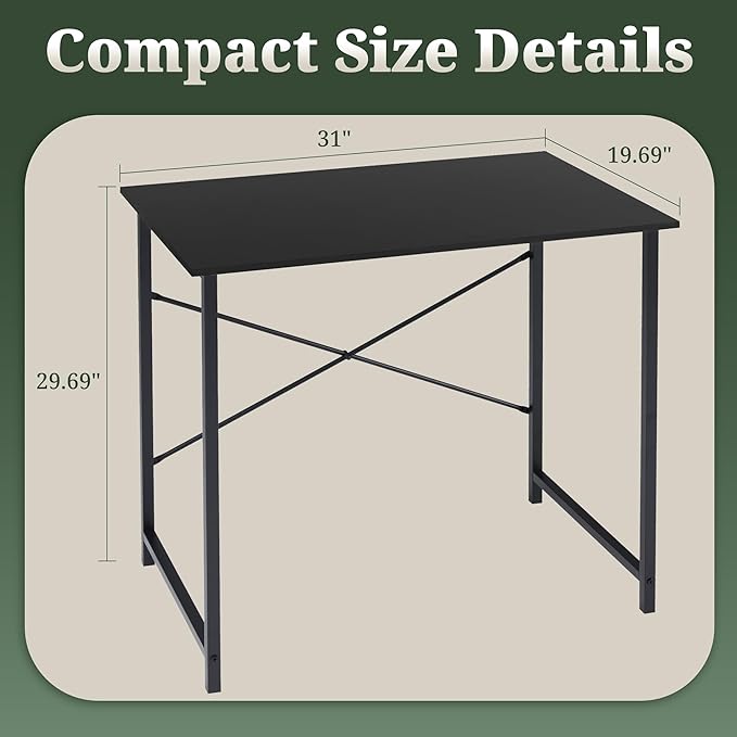 Computer Desk 32 Inch, Simple Home Office Desk Study Writing Table, Sturdy Metal Frame, Scratch-Resistant MDF Desktop for Bedroom Dorm Workspace Small Space, Black