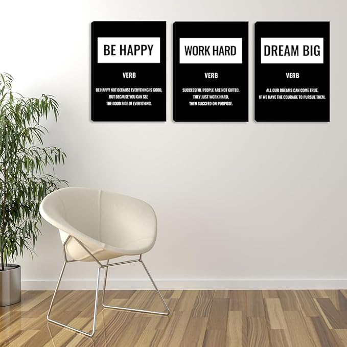 3 Pieces Office Wall Decor Inspirational Positive Canvas Wall Art Poster Inspiring Quote Picture Painting Framed Artwork Prints Motivational Poster Wall Art Decor for Living Room Bedroom (48" Wx24 H)