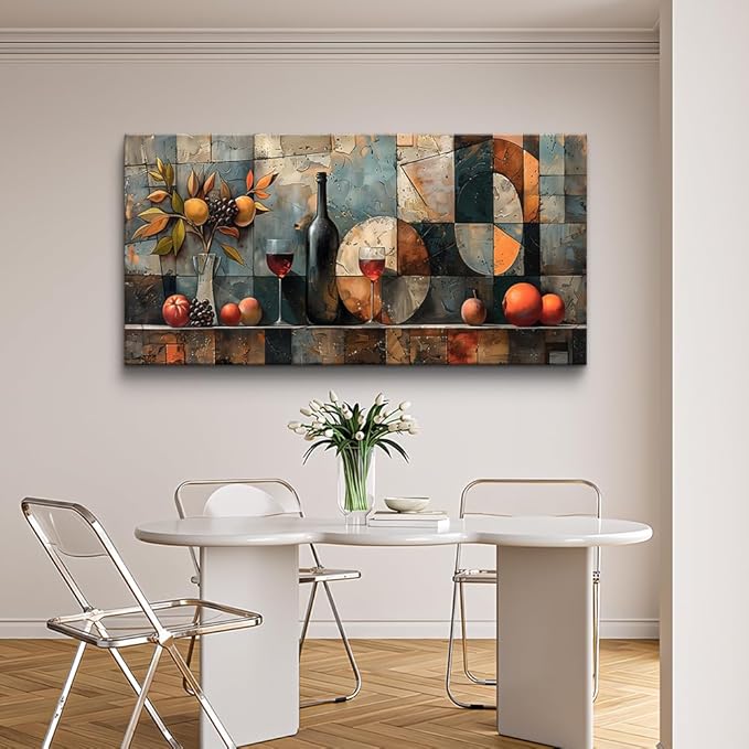 KELIYUAN Large Canvas Wall Decor For Kitchen Wall Art For Living Room Dining Room Decorations Wine Glass Painting Still Life Abstract Picture Artwork Pub Wall Mural Posters Home Decor 24"x48"