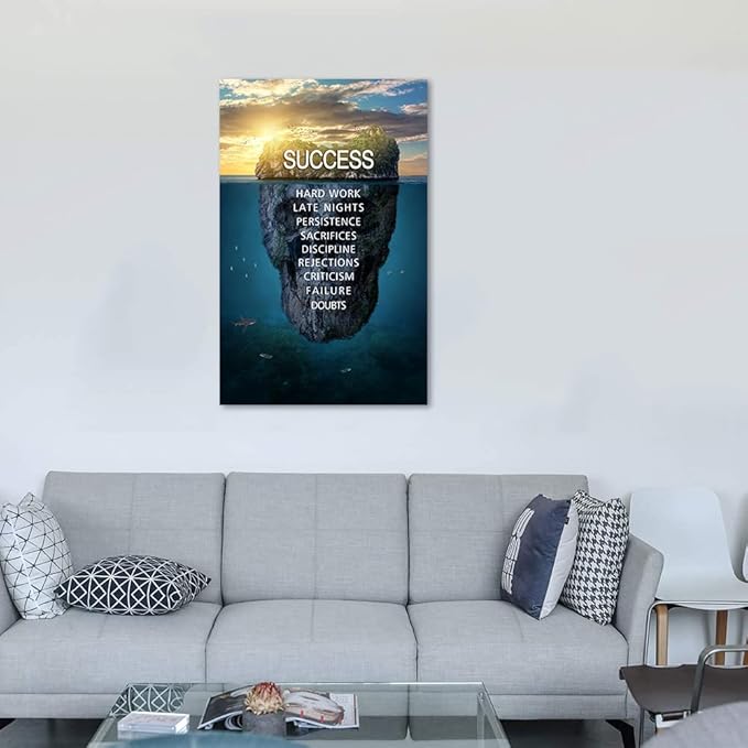 Inspirational Wall Art Success Island Pictures Inspiration Motivation Inspire Entrepreneur Quotes Canvas Painting Prints Home Decor for Living Room Office, Framed 28" Wx44 H