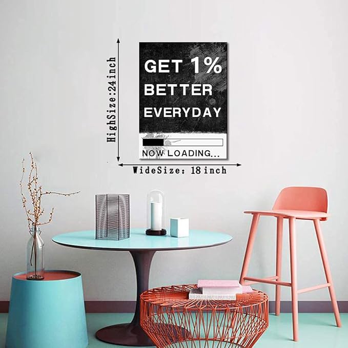Motivational Black and White Vintage Artwork with Positive Quotes GET 1% BETTER EVERYDAY Artwork Inspirational Decoration Wall Pictures for Study Room Studio Decor Farmed Easy to Hang-18"Wx24"H