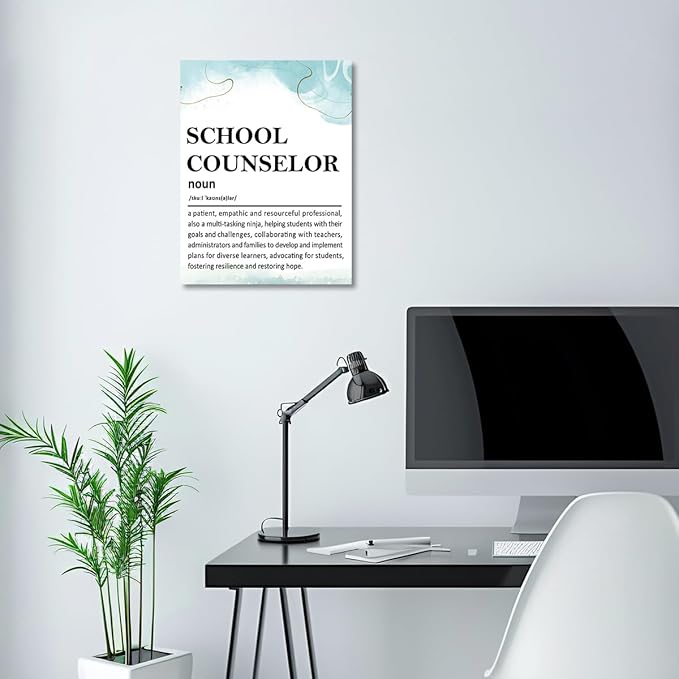 Gwisml School Counselor Definition Wall Art,Motivational Canvas Frame Paintings For Office Therapy Home Workplace Wall Decor,Gifts For Mentor Teacher Leader