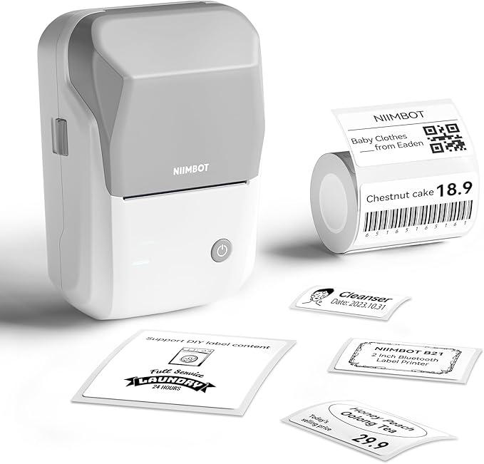 NIIMBOT B1 Label Maker Machine, Thermal Label Printer Easy to Use for Office, Home, Business, Came with 1 Roll White Label(Grey)