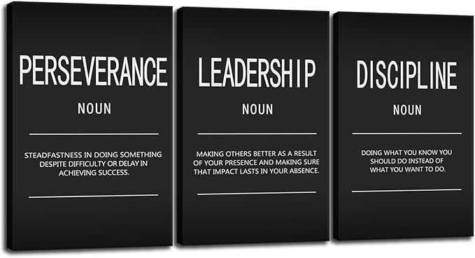 Office Wall Decor Motivational Canvas Painting Wall Art Inspiring Quote Wall Art 3 Pieces Positive Perseverance Leadership Noun Poster Inspirational Prints Artwork Living Room Gym Framed[48" W X 24"