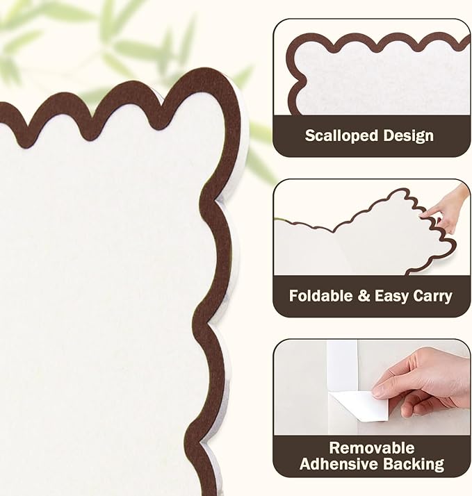Scalloped Felt Bulletin Board, Self-Adhesive Cork Board Alternative, 31x24 Inches Foldable Bulletin Boards for Wall, Decorative Pin Board Vision Board for Home Office School (Beige-F,6080)