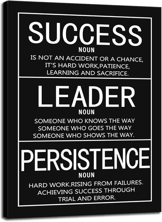WYJZDZQ8 Inspirational Canvas Wall Art Success Noun Leader Noun Persistence Noun Painting Poster Motivational Entrepreneur Quotes Proverbs Print Artwork Office Wall Decoration Frame [18" W x 24" H]