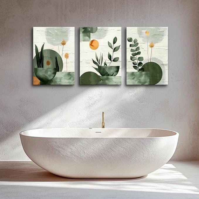 TTHYUEWS Large Wall Decor For Living Room Bedroom Wall Art Decor Boho Canvas Wall Art Prints Geometry Plant Pictures Abstract Paintings Office Artwork Modern Home Decoration 3 Piece Ready To Hang