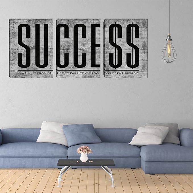 Inspirational Office Wall Art 3 Pieces Motivational Success Canvas Wall Decor Entrepreneur Quote Posters Prints Home Bedroom Workplace Gym Framed Wall Paintings Artwork (48" Wx24 H)
