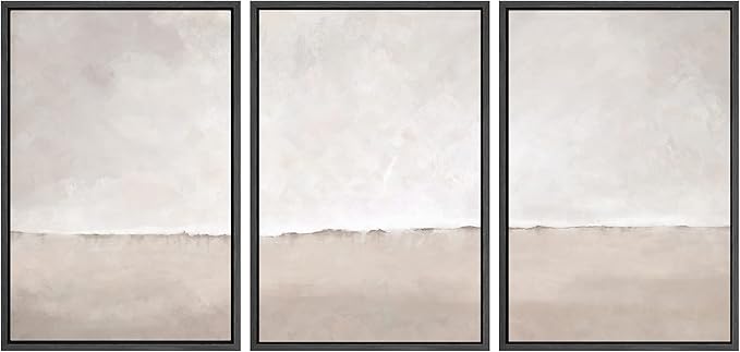 SIGNWIN Framed Canvas Print Wall Art Set Pastel Watercolor Gray Brown Paint Stroke Landscape Abstract Shape Illustrations Decorative Relax/Calm Zen for Living Room, Bedroom, Office - 24"x36"x3 Black