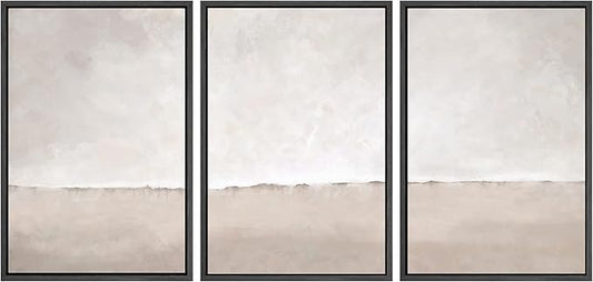 SIGNWIN Framed Canvas Print Wall Art Set Pastel Watercolor Gray Brown Paint Stroke Landscape Abstract Shape Illustrations Decorative Relax/Calm Zen for Living Room, Bedroom, Office - 24"x36"x3 Black