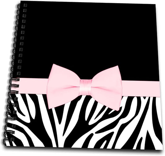 3dRose db_128501_1 Black and White Zebra with Pretty Pink Printed Bow Drawing Book, 8 by 8-Inch