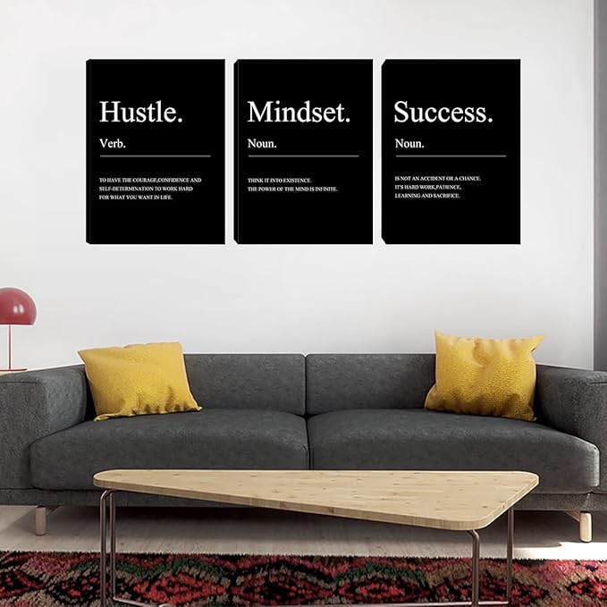 Unbruvo 3 Pieces Motivational Wall Decor-Inspirational Hustle Canvas Wall Art, Positive Affirmation Wall Decor for Living Room Bedroom Classroom Office(48" Wx24 H)