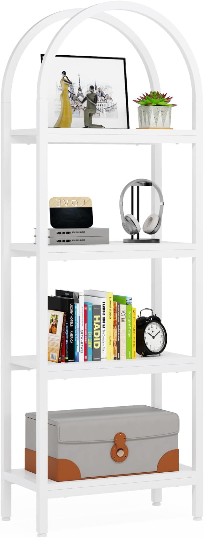 Tribesigns 4-Tier Open Bookshelf, 70.8" Industrial Wood Bookcase Storage Shelves with Metal Frame, Freestanding Display Rack Tall Shelving Unit for Office, Bedroom, Living Room (White, 1PC)