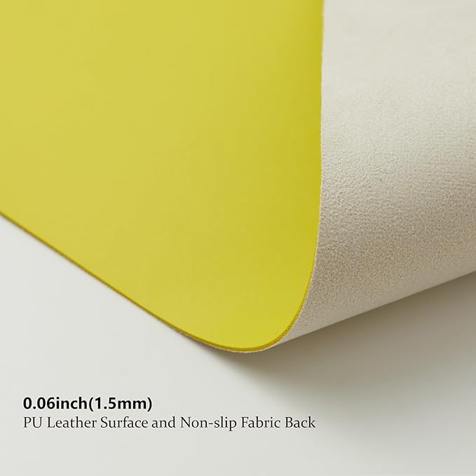 Leather Desk Mat - Non-Slip PU Desk Pad for Office and Home - Desk Organization and Accessories - Ideal for Large Mouse Pad and Desk Mats on Top of Desks (Lemon Yellow,31.5"x 15.7")